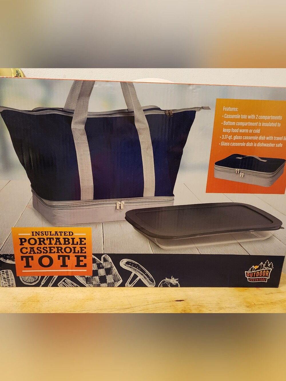 Insulated Portable Casserole Tote - Navy and Gray